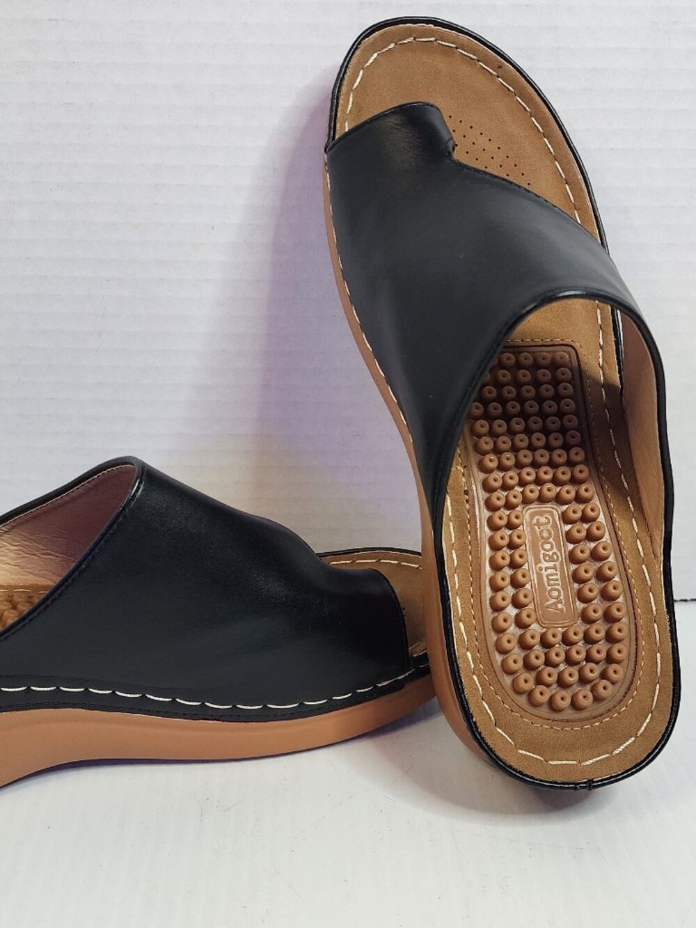 Aomigoct Orthopedic Comfort Wedge Black Sandals Arch Non Slip women's 6.5